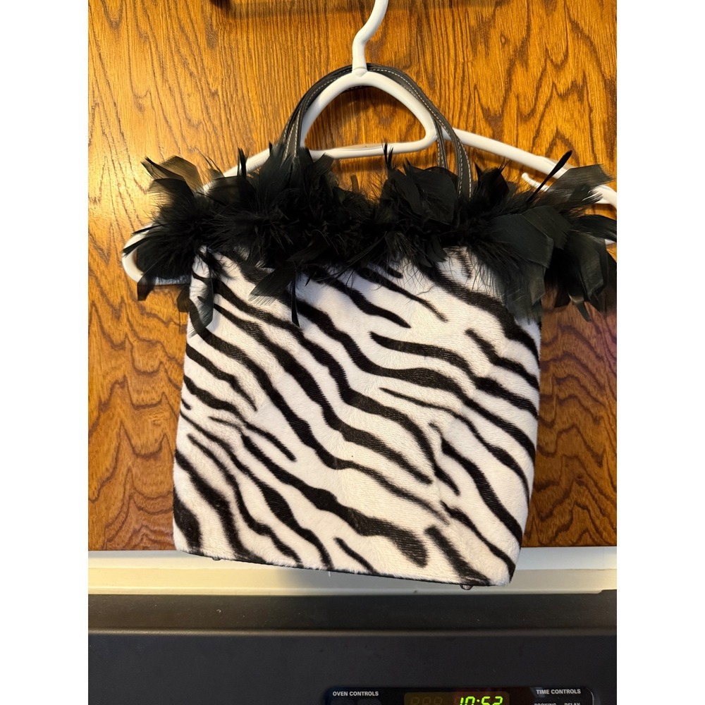 Zebra Print Feather Trim Handbag Women Small‎ Evening Bag